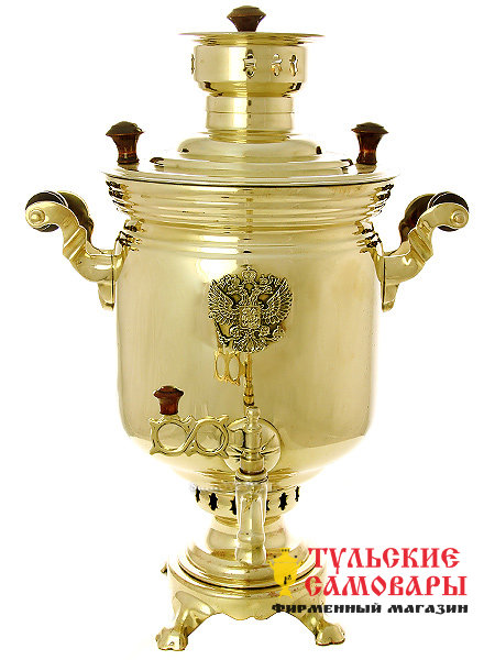 Самовар на дровах 5 л желтый цилиндр с накладным Гербом РФ фото 1 — Samovars.ru