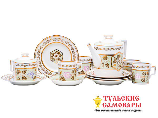 Сервиз чайный ф. Гербовая рис. Нефритовый фон 6/20 Императорский фарфоровый завод фото 1 — Samovars.ru