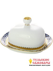 Масленка ф. Прямоугольная рис. Кобальтовая сетка Императорский фарфоровый завод фото 1 — Samovars.ru