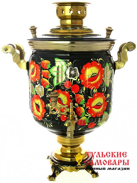 Электрический самовар 10 литров с художественной росписью "Маки", арт. 121004 фото 1 — Samovars.ru