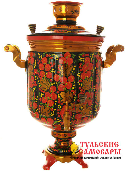 Электрический самовар 10 литров с художественной росписью "Хохлома рыжая", арт. 121005 фото 1 — Samovars.ru