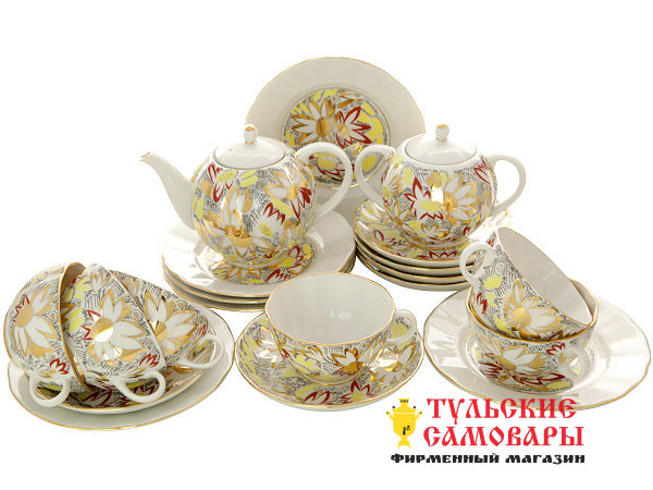Сервиз чайный ф. Тюльпан рис. Золотые ромашки 6/20 Императорский фарфоровый завод фото 1 — Samovars.ru