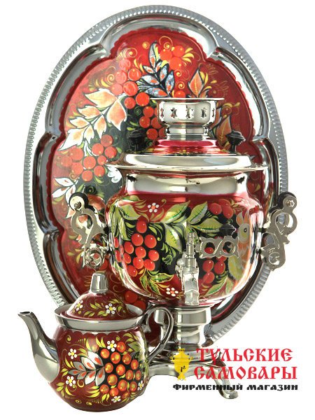 Набор самовар электрический 3 литра с росписью "Птица в рябине", арт. 130587 фото 1 — Samovars.ru