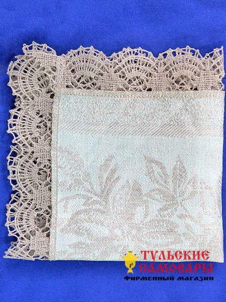 Салфетка серая с темным кружевом (ручное плетение) арт. 6нхп-654, 33х33 фото 1 — Samovars.ru