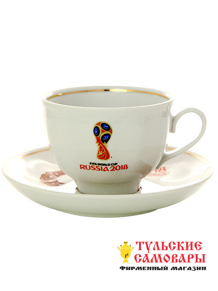 Чашка с блюдцем форма "Гранатовый" рисунок "Тройка с мячом" Дулево, FIFA 2018 фото 1 — Samovars.ru